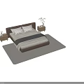 Modern Double Bed With Upholstered Headboard Neutral Bedding Wooden Nightstands And Light Gray Rug