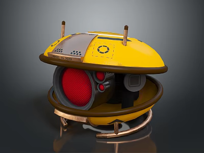 Advanced Yellow Computer Network Router With Red Circular Component And Metal Antennas 3d model