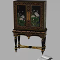 Traditional Style Decorative Cabinet With Lotus Pattern Golden Trim And Carved Legs Design