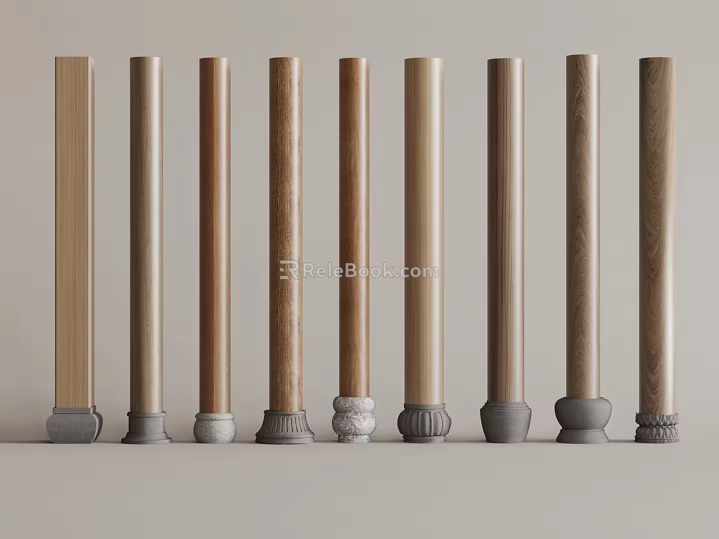 Chinese style wooden column square column cylindrical building component 3d model