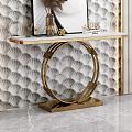 Elegant Modern Console Table With Golden Circular Base White Marble Countertop And Shell Patterned Wall 3d model