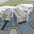 Modern Sales Office Building With Geometric Roof Water Feature And Wooden Walkway