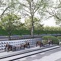 Modern Feature Wall Surrounded by Trees and Greenery with Paved Walkway and High Rise Buildings