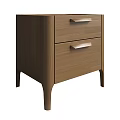 Wooden Bedside Table With Two Drawers And Metal Handles For Modern Bedroom Decor