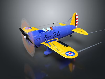 Vintage Blue and Yellow Model Airplane B24 With Star Emblem And Striped Tail 3d model