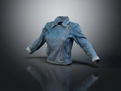 Blue Denim Jacket with Collar Zipper Design and Cuffed Sleeves Casual Fashion Apparel 3d model