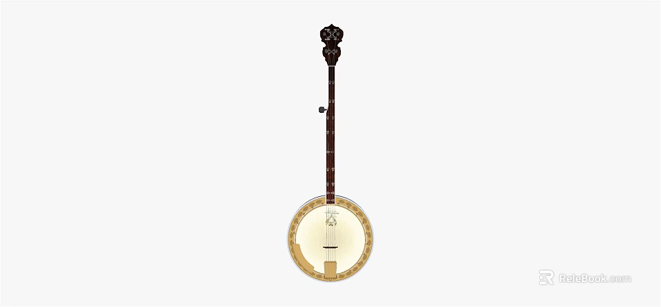 Classic Banjo Instrument Featuring Decorative Headstock Wooden Neck And Round Resonator Body 3d model 