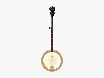 Classic Banjo Instrument Featuring Decorative Headstock Wooden Neck And Round Resonator Body 3d model