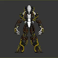 Game Movie Robot Character With Mechanical Body Structure White Brown Armor And Yellow Cables