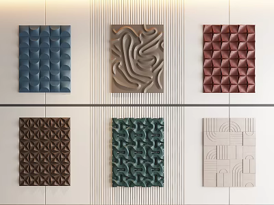 Colorful Textured Wall Decor Pieces Featuring Various Geometric And Wavy Patterns For Interior Decoration 3d model