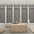 Gray Hinged Doors With Different Designs In Minimalist Interior Setting 3d model