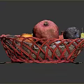 Red Woven Basket Filled With Fresh Assorted Fruits On Colorful Mat
