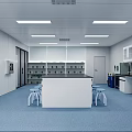 School Science Laboratory Interior With Workstations Chairs Storage Cabinets And Shelving Units 3d model