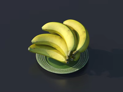 Fresh Yellow Bananas Arranged On Green Plate Against Dark Background 3d model