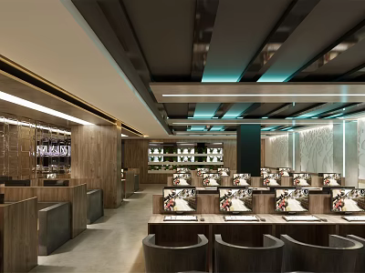 Modern Internet Cafe Interior Design With Gaming Computers Comfortable Seats And Ambient Lighting 3d model