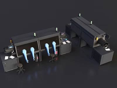 Industrial Equipment System Featuring Workstations Control Panels Pipes And Mechanical Components 3d model