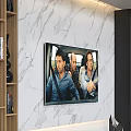 Modern Living Room TV Console With Marble Wall TV And Storage Shelves