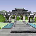 New Chinese Style Archway Landscape Small Building Archway 3d model
