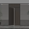Double Doors With Wooden Frame Glass Panels And Blinds In Interior Space Marble Floor Plant