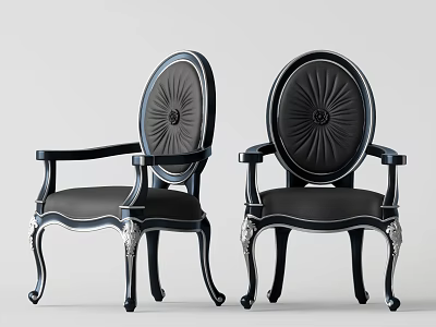 Black Accent Chairs With Round Backrest Armrests And Curved Silver Legs 3d model
