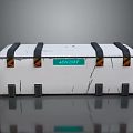 White Storage Box With Black Straps Yellow Black Warning Signs And Green Anchor Label