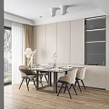 Modern Dining Set With Upholstered Chairs Natural Light Through Large Window 3d model