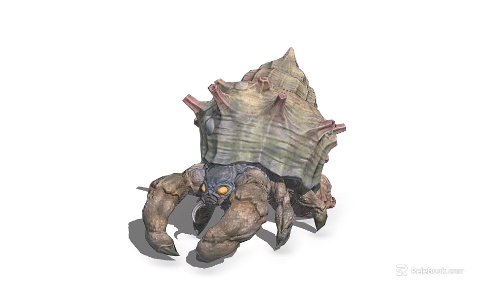Fierce Fantasy Game Movie Character With Spiked Shell Large Claws And Yellow Eyes 3d model 