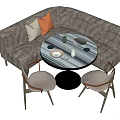 Dining Table Set With Round Marble Top Grey Sofa Cushions And Chairs With Tableware 3d model