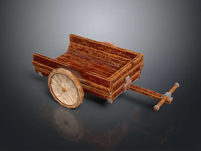 Traditional Wooden Cart With Large Spoked Wheel And Wooden Handle Frame 3d model