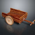 Traditional Wooden Cart With Large Spoked Wheel And Wooden Handle Frame