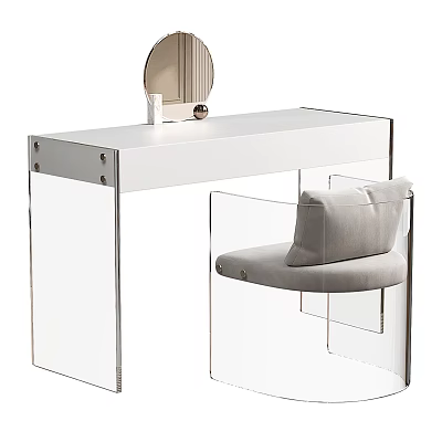 Modern Dressing Table Interior Design With Transparent Acrylic Frame White Tabletop And Round Mirror 3d model