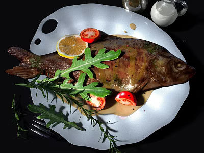 Fish braised fish food cooked food 3d model