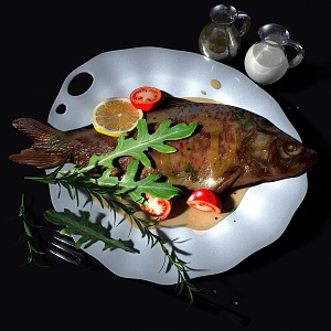 Fish braised fish food cooked food 3d model