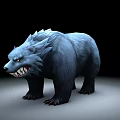Ferocious Blue Fur Bear 3D Model with Sharp Teeth Standing on Dark Gray Background 3d model