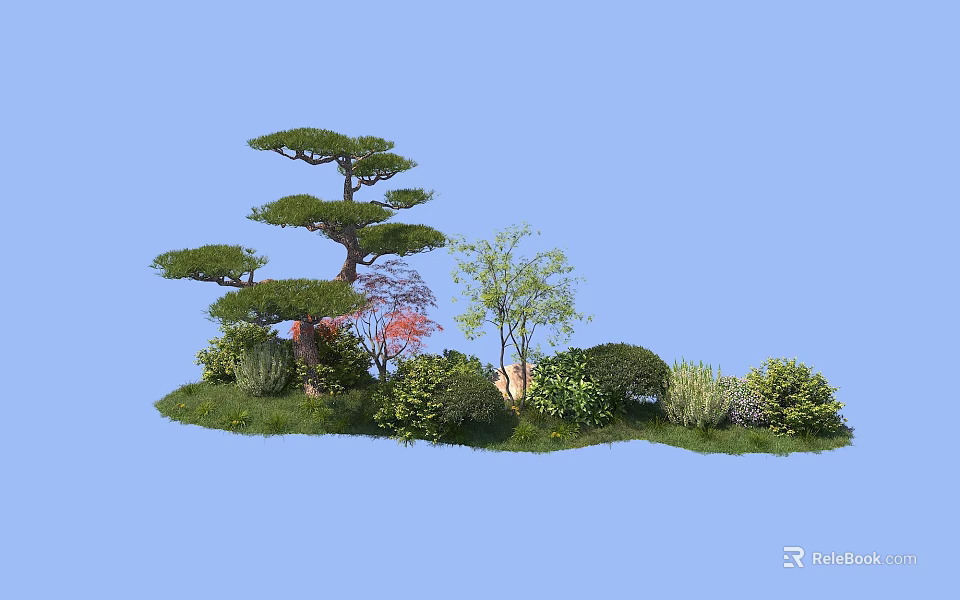 Various Types of Garden Shrubs with Greenery and Trees in Landscaping 3d model 