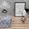 Geometric Decorative Ornament Set With Pendant Lights Wall Art Color Wheel And Cushions