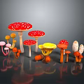 Colorful Mushroom Collection With Red White Spots Yellow Pink And Orange Varieties