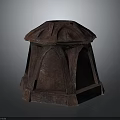 Wooden Hexagonal Decorative Structure With Textured Surface And Carved Roof Design