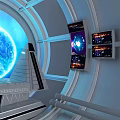 Futuristic Space Station Control Room With Earth View And Multiple Screens