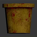 Artistic Sculpted Yellow Flower Pot With Red Splatters And Textured Surface