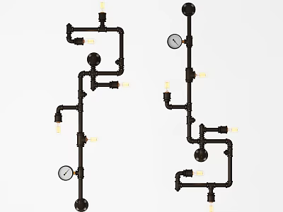 Modern Industrial Wall Lamp With Black Metal Pipe Structure And Multiple Light Sources 3d model