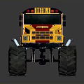 Yellow Monster School Bus With Large Tires Flame Decals And Black White Top