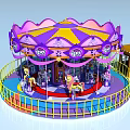 Colorful Purple And Yellow Carousel With Decorative Top And Horse Seats For Amusement Park Playground