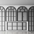Modern Interior With Arched Floor To Ceiling Windows And Black Frames 3d model