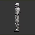 White Armored Sci Fi Character With Helmet Visor And Tactical Gear Standing Pose