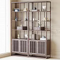 Chinese Style Wooden Display Shelf With Books Scrolls Vases And Decorative Items