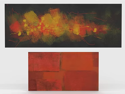 Modern Abstract Paintings With Vibrant Red Yellow Orange Tones And Geometric Patterns 3d model