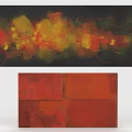 Modern Abstract Paintings With Vibrant Red Yellow Orange Tones And Geometric Patterns 3d model