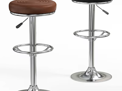 Modern Adjustable Bar Stools With Brown And Black Leather Seats And Metal Bases 3d model