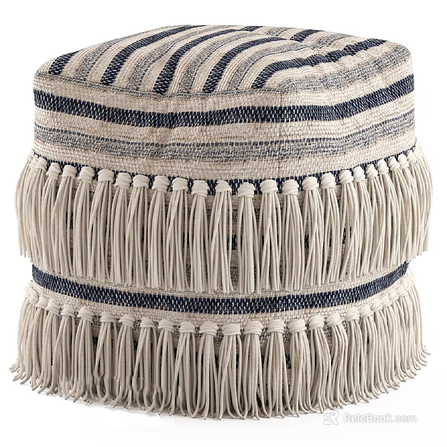 Striped Woven Accent Chair With Fringed Edges And Blue White Bohemian Pattern 3d model 
